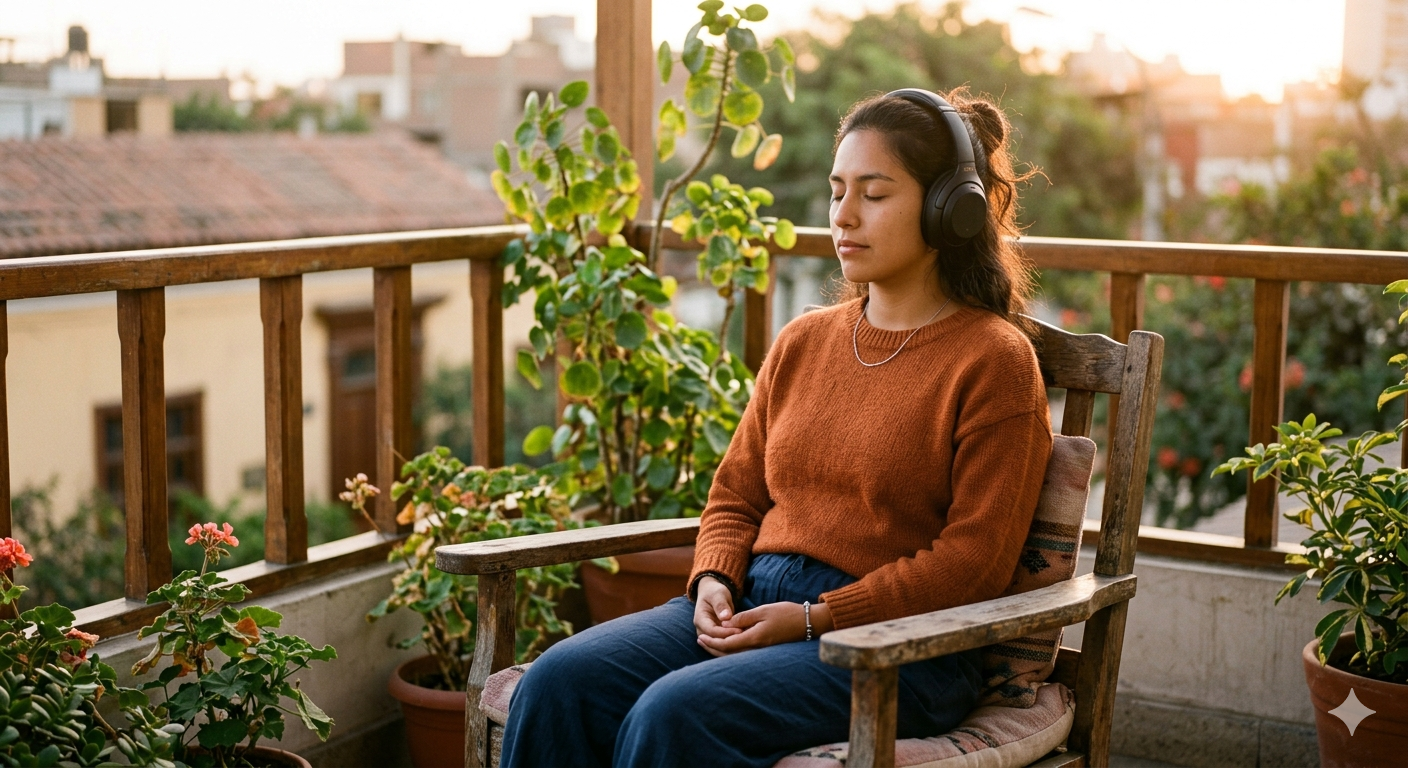Persona meditando bajo luz cálida